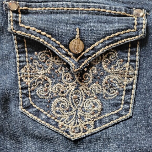 Nine West Womens Jeans 12/31 Dark Wash Denim Embroidered Back Pocket Straight Le - Picture 3 of 8